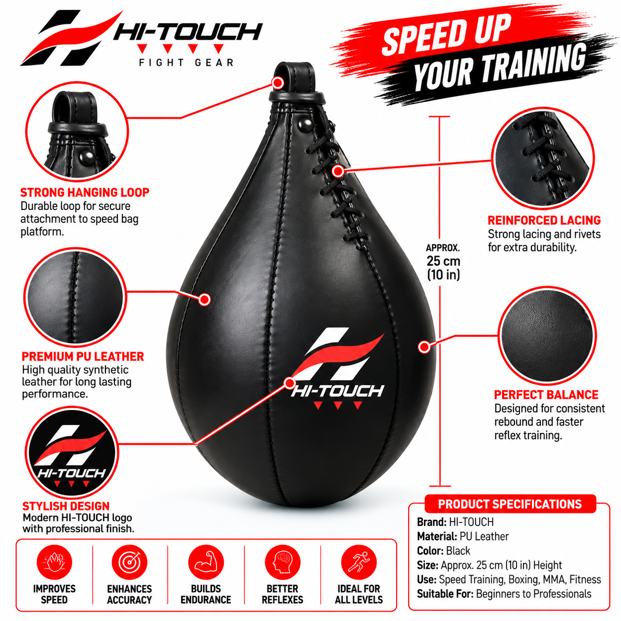 HI-TOUCH Speed Ball - Boxing Reflex & Coordination Training Bag