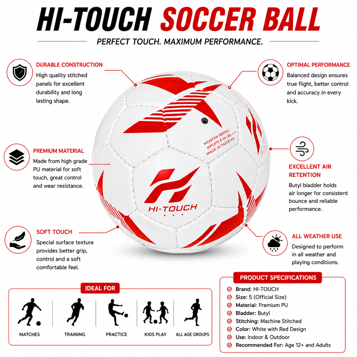 HI-TOUCH Basic Red Soccer Ball