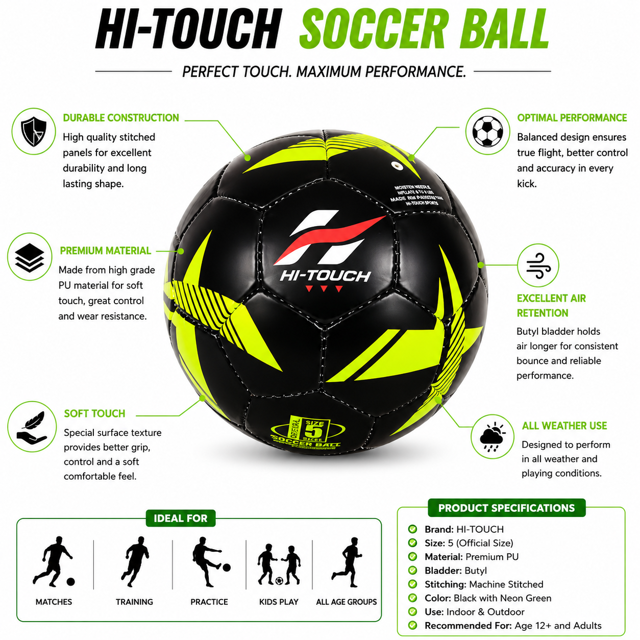 HI-TOUCH Phantom Black Soccer Ball