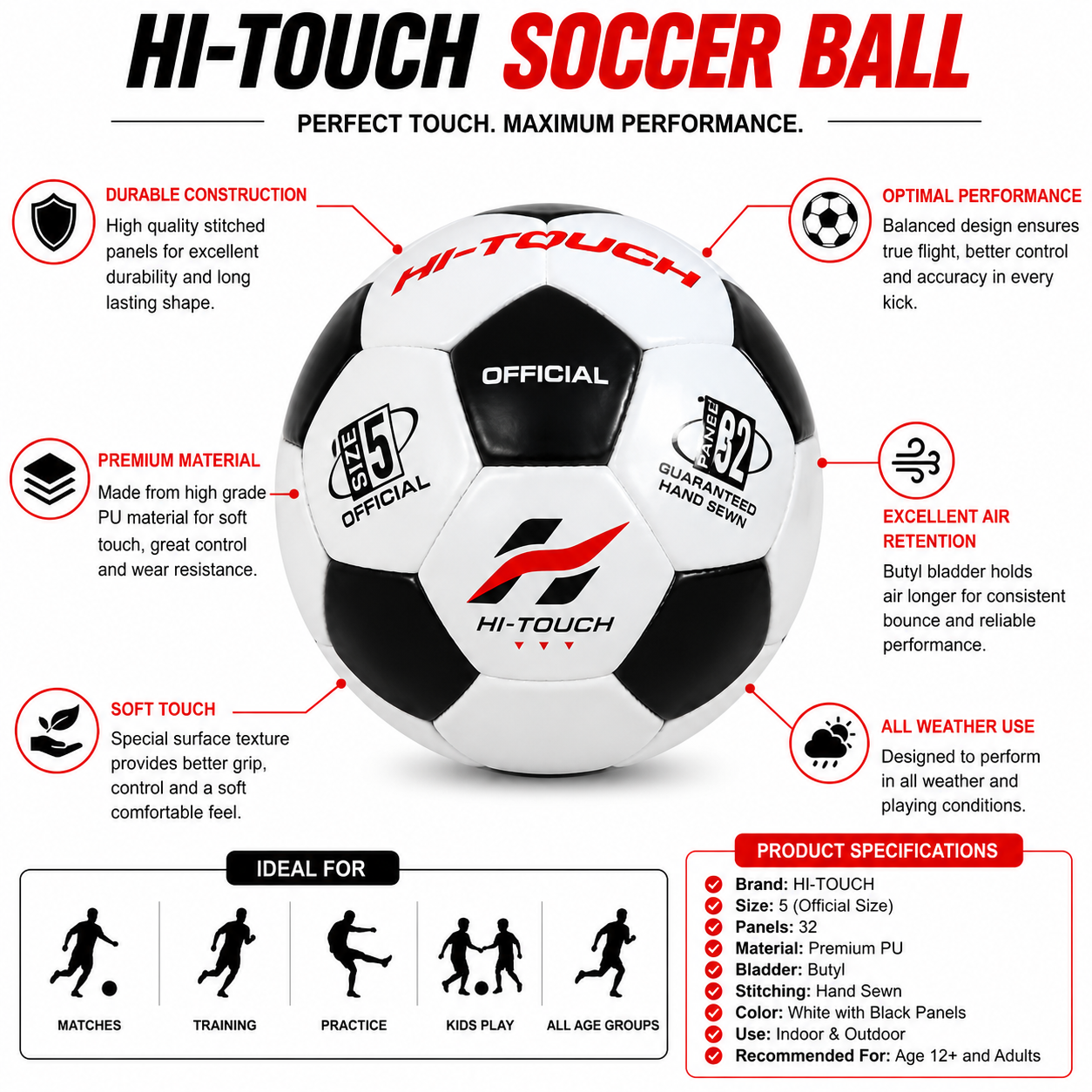 HI-TOUCH Classic Training Soccer Ball