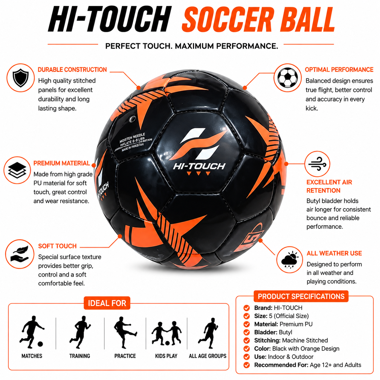 HI-TOUCH Ignite Black Soccer Ball