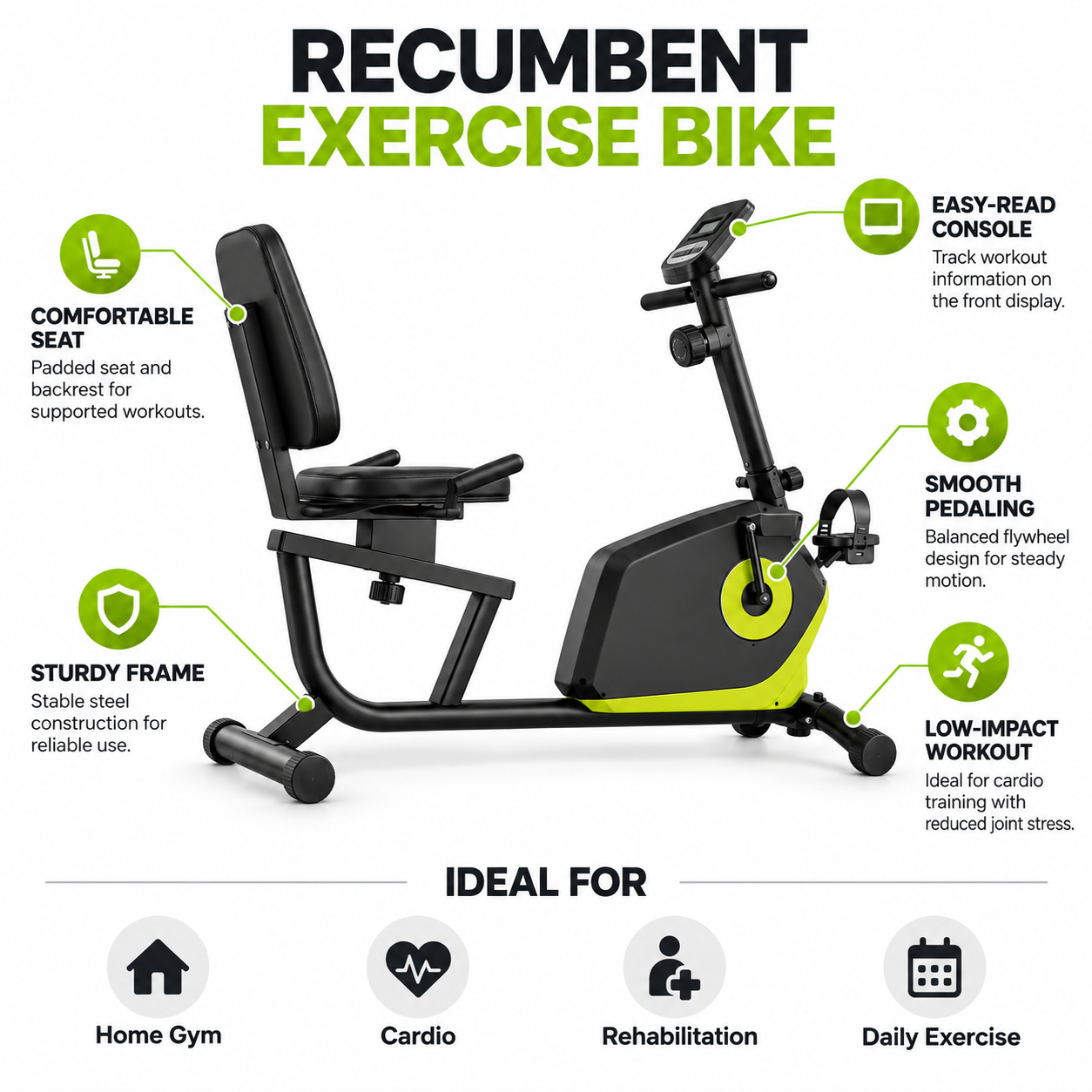 Recumbent Exercise Bike - Low Impact Cardio Trainer