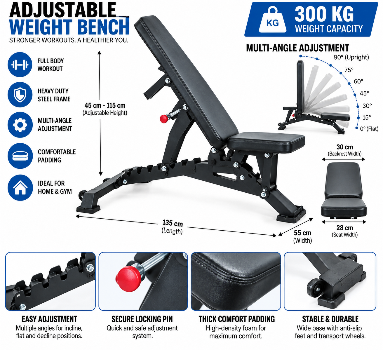 Adjustable Incline Weight Bench - Multi-Position Training Bench