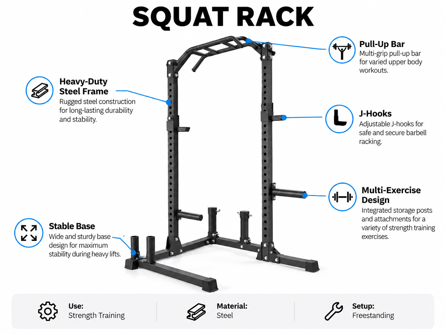 Heavy-Duty Squat Rack - Barbell Strength Training Stand